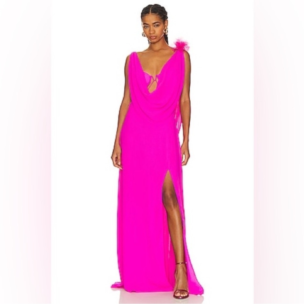 For Love And Lemons Davis Chiffon Bright Pink‎ Underwire Maxi Dress Gown - Picture 8 of 13